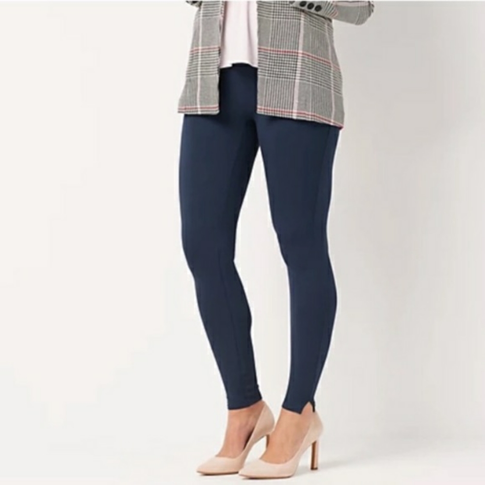 SPANX ankle length ponte leggings nightfall navy blue notched ankles small NWT
